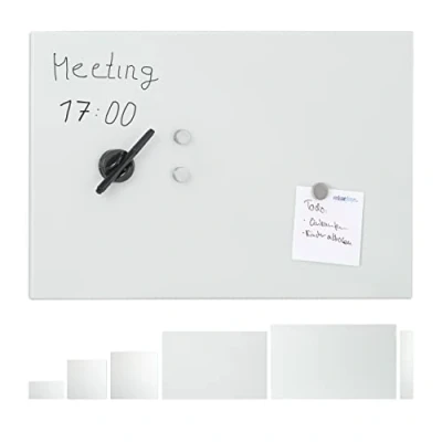 Afbeelding van Relaxdays glassboard glas magneetbord whiteboard memobord prikbord wit 60 x 40 cm