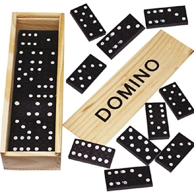 Afbeelding van PARENCE : Traditioneel Domino spel 28 delig plus houten kist en schuifdeksel voor kinderen volwassenen, kleur zwart