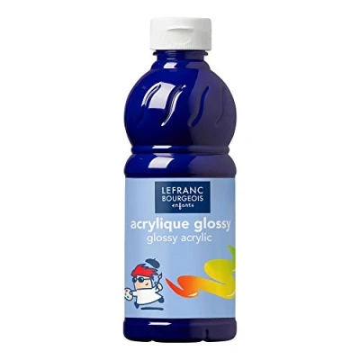 Afbeelding van Lefranc Bourgeois 188300 Glossy vloeibare acrylverf, gebruiksklaar, glanzend en waterbestendig, ideaal op papier, karton, hout, gips, metaal, kunststof, fles 500 ml, ultramarijn