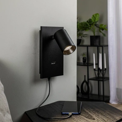 Afbeelding van Arcchio spot Brinja, zwart, metaal, USB C, schakelaar