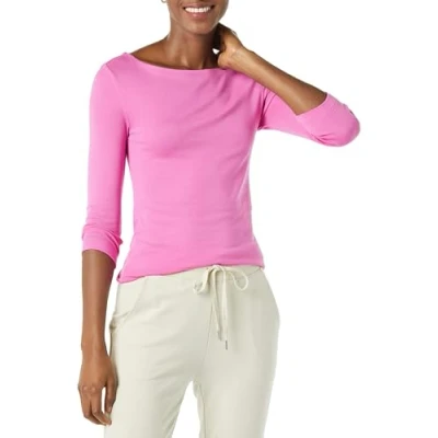 Image de Amazon Essentials T Shirt Col Bateau Uni Coupe Ajustée à Manches 3/4 Women&#039;s, Rose Vif, XL