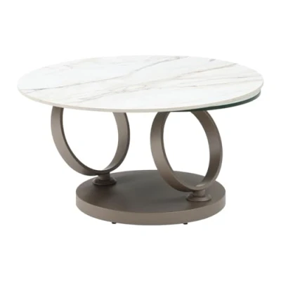 Afbeelding van Vente unique Salontafel met draaibare bladen van keramiek, gehard glas en taupegrijs metaal Wit marmereffect JOLINE Maison Céphy L 135 cm x H 43 D 80