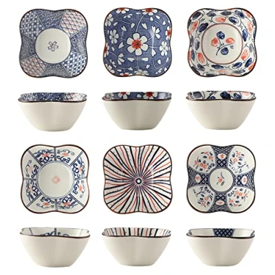 Afbeelding van Keramische dipschalen, kleine kruidenschalen, sojasausschaaltjes, dipschaaltjes, tapas schalen, snackschalen, snackkommen, set van 6 stuks,voor sushi, snacks