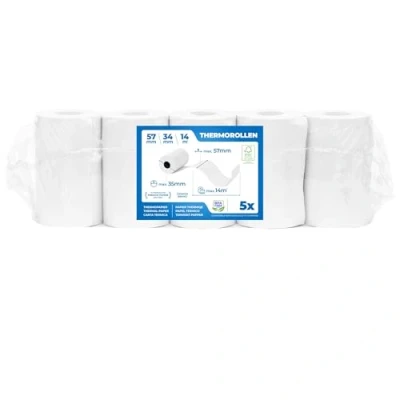 Afbeelding van EC Cash 5 stuks thermische rollen, breedte 57 mm, diameter 35 manteldiameter 12 lengte 14 m, voor ticketprinters, terminals enz.