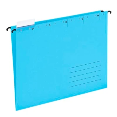 Afbeelding van Set van 25 blauwe hangmappen voor DIN A4, zijdelings open hangmappen, met transparante tabbladen
