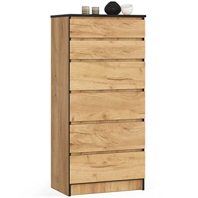 Afbeelding van AKORD K60 Commode met 6 laden voor woonkamer, slaapkamer, kantoor, modern functioneel design, 60 x 130 40 cm (b h d), gewicht 43 kg, ambachtelijk eiken