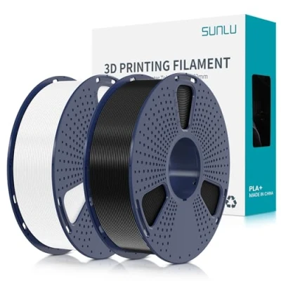 Afbeelding van SUNLU PLA Plus 3D filament 1,75 mm voor printers en pennen, 2 kg (2 kg) PLA+ filamenttolerantie nauwkeurigheid +/ 0,02 mm, zwart + wit