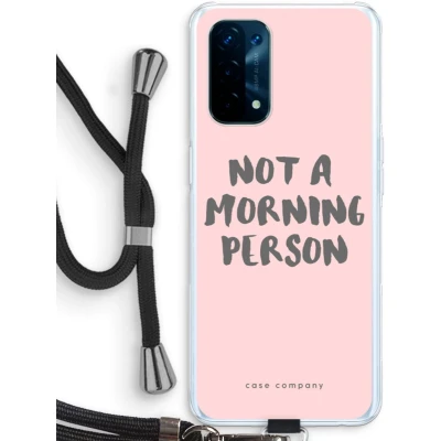 Afbeelding van Case Company® hoesje met Koord geschikt voor Oppo A93 5G Morning person Telefoonhoesje Zwart Bescherming aan alle Kanten en Over de Schermrand