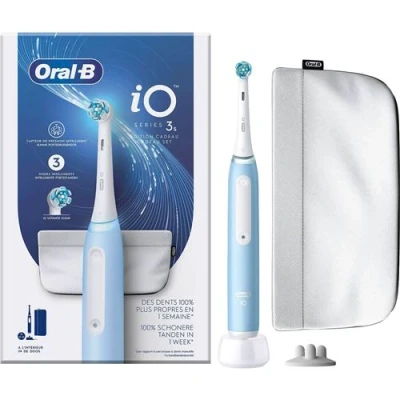 Afbeelding van Oral B iO Series 3S Elektrische Tandenborstel Met 1 Opzetborstel, Magnetisch Etui &amp; opzetborstelhouder Lichtblauw