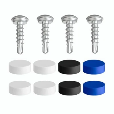 Afbeelding van Set van 4 kentekenplaatschroeven met boorpunt, doppen, 5 x 19 mm, kentekenplaatbevestiging, bevestigingsschroeven discreet, veilig, legaal
