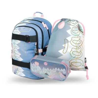 Afbeelding van Baagl Wednesday Nevermore Schoolrugzakset voor jongens en meisjes, 3 delig, basisschooltas met borstband ergonomische schooltas vanaf de 3e klas, Moon Skate