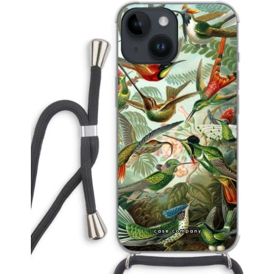 Afbeelding van Case Company® hoesje met Koord geschikt voor iPhone 14 Haeckel Trochilidae Telefoonhoesje Zwart Extra Bescherming aan alle Kanten en Over de Schermrand