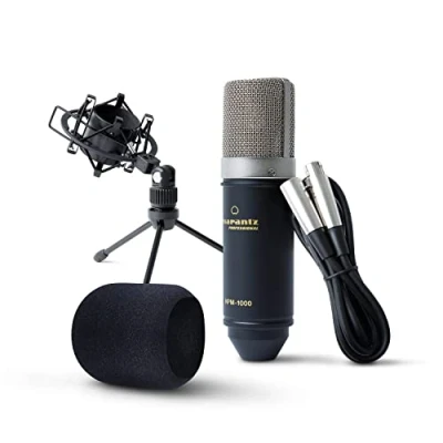 Afbeelding van Marantz Professional MPM 1000 condensatormicrofoon met standaard en kabel voor podcast, streaming, zang, huiswerk gaming, zwart, 1