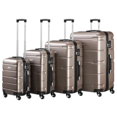 Afbeelding van Zelsius Bagageset van 4 stuks, harde schaal, ABS, met cijferslot, wielen en binnenwand, handbagagekoffers, trolley, grote koffers, bagageset, Champagne, delig
