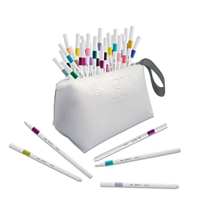Afbeelding van Emott Uni Ball Mitsubishi Pencil Etui met 40 viltstiften om te schrijven, tekenen, tekenen stijl fijne punt 0,4 mm kleuren