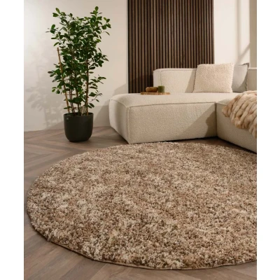 Afbeelding van Rond Hoogpolig Vloerkleed Blend Beige 80 Cm