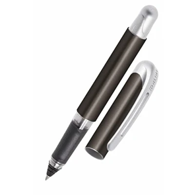 Image de Online stylo roller ergonomique Metallic Noir │ pour l&#039;école et le lycée poignée souple gauchers, droitiers cartouches d&#039;encre standard, rechargeables, couleur bleue stylos étudiants