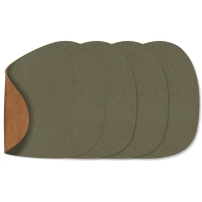 Afbeelding van LIND DNA Onderzetters Nupo Leer Army Green / Nature dubbelzijdig 13 x 11 cm 4 Stuks
