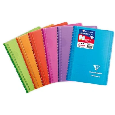 Afbeelding van Clairefontaine 341601C Koverbook spiraalvormig notitieboek, 11 x 17 cm, 100 pagina&#039;s, kleine ruitjes, wit papier, 90 g, omslag van polypropyleen, willekeurige kleur
