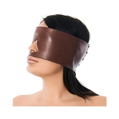 Afbeelding van Rimba Bondage Play Blinddoek met uitsparing neus leer bruin