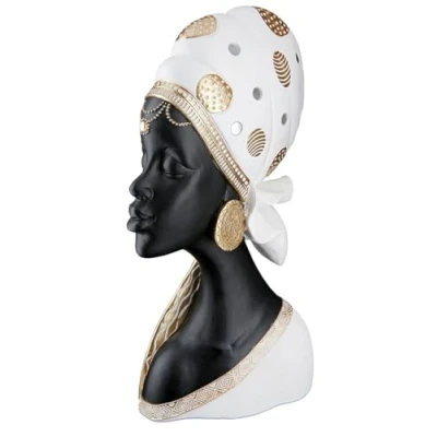 Afbeelding van GILDE Mara Figuur Hoogte 41 cm Afrikaanse vrouwen hars Zwarte crème Decoratie Sculptuur Woonaccessoires Geschenkidee Woonkamer
