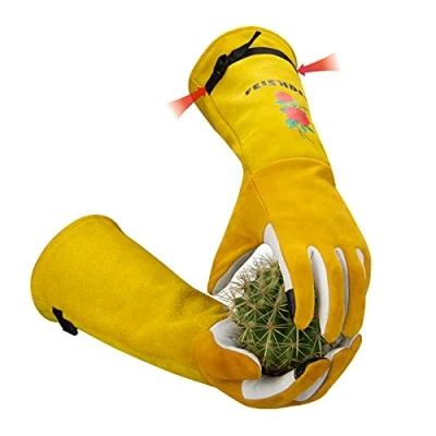 Afbeelding van FEISHDEK Tuinhandschoenen voor dames, lange leren werkhandschoenen met volledige doornbescherming, touchscreen, perforatiebestendig, tuinieren