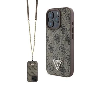 Afbeelding van Guess GUHCP16LP4TDSCPW iPhone 16 Pro 6,3&quot; bruin/bruine hardcase lederen metalen logo strass crossbody