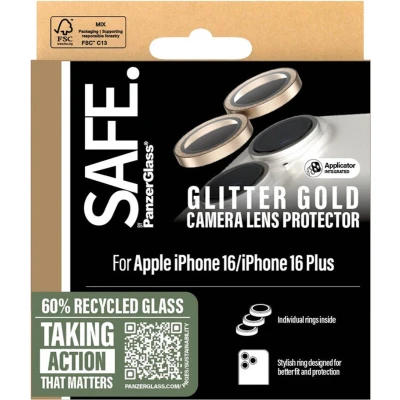 Afbeelding van PanzerGlass Camera Lens Screen Protector Geschikt voor iPhone 16 / Plus SAFE goud