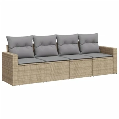 Afbeelding van vidaXL 4 delige Loungeset met kussens poly rattan beige