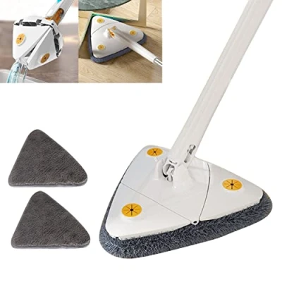 Afbeelding van ZTEEG 360 graden driehoekige reinigingsmop, telescopische bezem, instelbare uitwringbare mop, automatische multifunctionele dweilmop (wit + 2 pads)