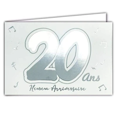 Afbeelding van AFIE 69 2202 Gelukkige verjaardagskaart 20 jaar muzieknoten die op witte achtergrond oplichten; levering met envelop; formaat gesloten kaart 17 x 11,5 cm