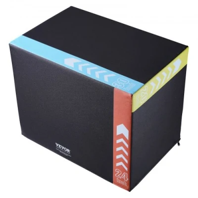 Image de VEVOR Boîte de Pliométrie 3 en 1 à Saut Musculation Fitness Crossfit Bois Antidérapant Hauteur 76/60/50 cm Charge 200 kg pour Entraînement Pliométrique Step ups Pompes Squats Gym Domicile