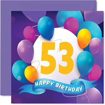 Afbeelding van Verjaardagskaart 53 jaar voor mannen en vrouwen Ballonfeest Verjaardagskaarten van jaar, vrouw, mama, papa, tante, oom, opa, oma, broer, zus, 145 mm x