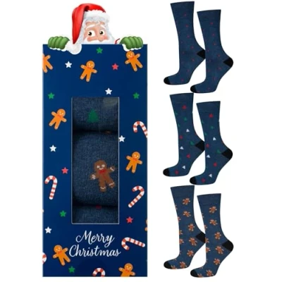 Afbeelding van soxo Damessokken, cadeauzakje voor heren, Kerstmis, 3 paar, 40 45 EU, blauw, paar