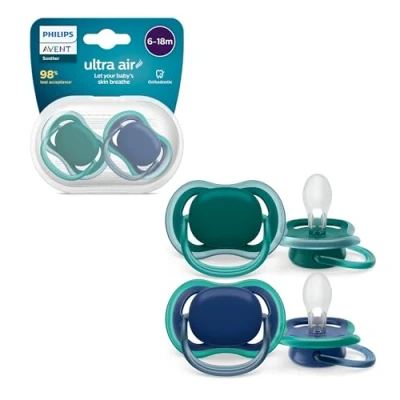 Afbeelding van Philips Avent Ultra Air Fopspeen Gevoelige Huid 6 18 mnd Groen/ Blauw 2 stuks