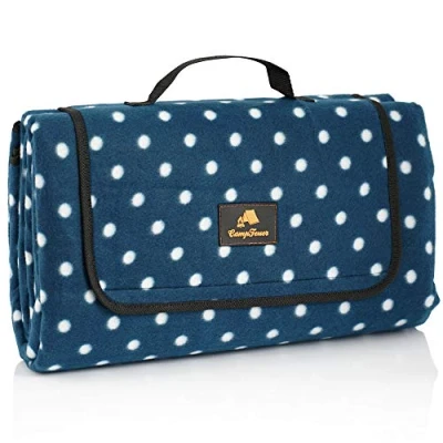 Afbeelding van CampFeuer waterdichte picknickdeken, 200 x cm, blauw, motief: stippen, XXL, campingdeken, geïsoleerde stranddeken, outdoordeken, campingaccessoires