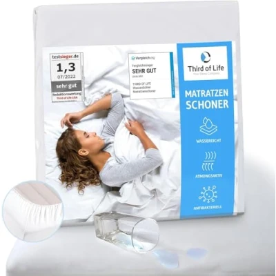 Afbeelding van waterdichte matrasbeschermer, 140 x 220 cm, ademend hoeslaken, bescherming tegen mijten, topper, hygiënische topper met elastische rand