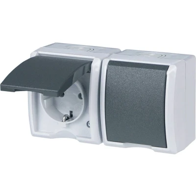 Afbeelding van REV 0510221777 Wandcontactdoos dubbel Compleet Lichtgrijs