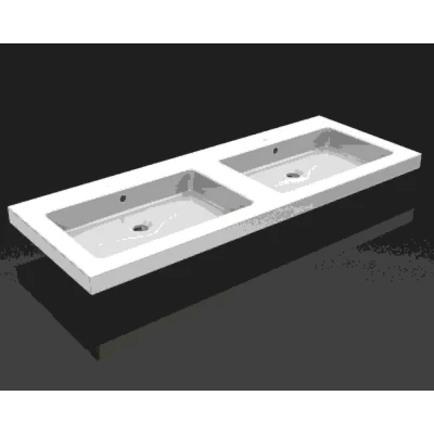 Afbeelding van Wiesbaden Kera wastafel dubbel zonder kraangat 120x46x5 cm keramiek glans wit