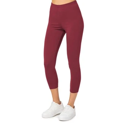 Afbeelding van Merry Style MS MS10 199 LE Dames Capri Leggings Sport Vrijetijdsbroek 3/4 Lengte Katoen Sporbroek Yogabroek Wijnrood L