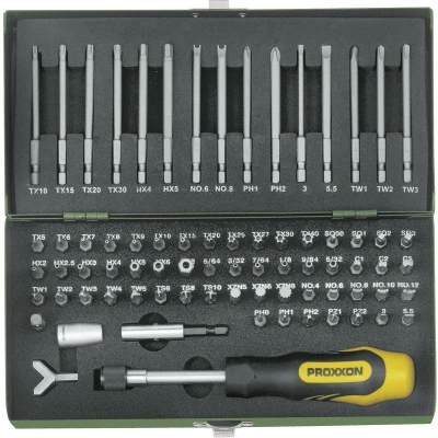 Afbeelding van Proxxon Industrial 23 107 Bitset 75 delig Plat, Kruiskop Phillips, Pozidriv, Tri Wing, Binnen vierkant (Robertson), Clutch, Veeltand (XZN),