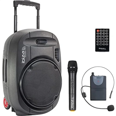 Image de Ibiza PORT12UHF MKII TWS Enceinte portable de 12/700W MAX avec 2 micros (UHF), télécommande et housse protection Bluetooth, USB, SD &amp; Autonomie 5 à 7h
