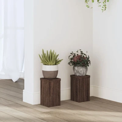 Afbeelding van Plantenstandaards 2 st 10x10x18 cm bewerkt hout bruin eiken