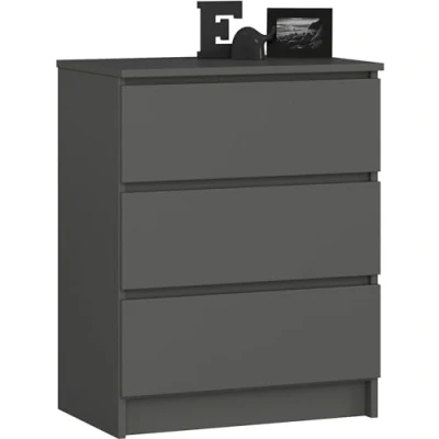 Afbeelding van AKORD K60 commode met 3 laden, klassieke voor slaapkamer, woonkamer, opbergkast, 60 x 77 40 cm (l h), gewicht 25 kg, grafietgrijs