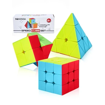 Afbeelding van ROXENDA Speed Cube Set met 2 x 2, 3 piramide stickerloze kubus (stickerloze set)