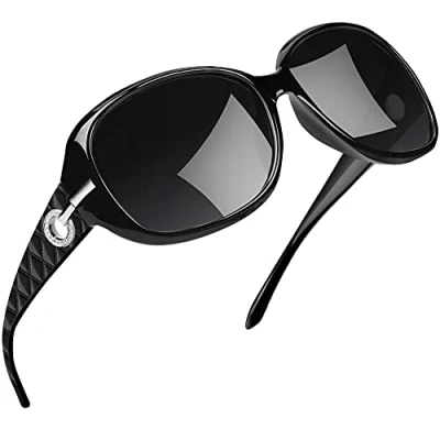 Afbeelding van Joopin Zonnebril voor dames, gepolariseerd, klassieke stijl, met strass, A01, zwart, eenvoudige verpakking
