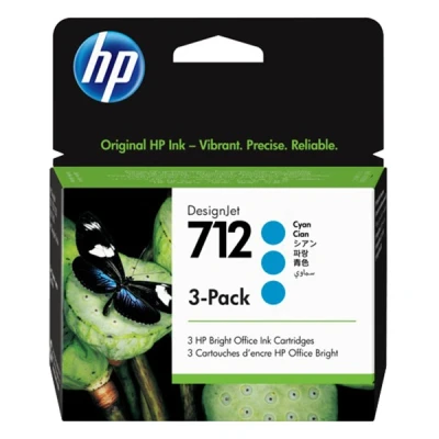 Image de Pack de 3 cartouches d&#039;encre DesignJet HP 712, cyan, 29 ml