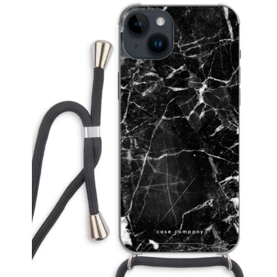 Afbeelding van Case Company® hoesje met Koord geschikt voor iPhone 14 Plus Zwart Marmer Telefoonhoesje Extra Bescherming aan alle Kanten en Over de Schermrand