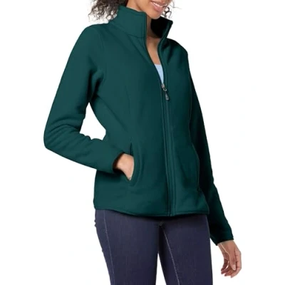 Image de Amazon Essentials Veste polaire douce à fermeture éclair intégrale pour femme (disponible en grande taille), vert foncé chiné, taille S