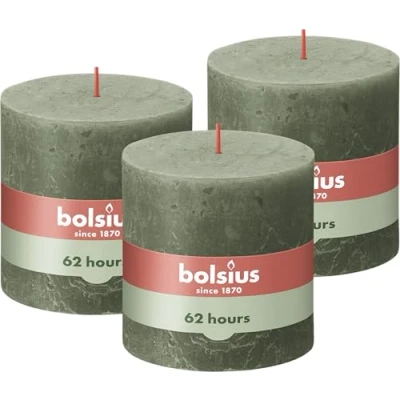 Afbeelding van Bolsius Rustieke Kaars 3 Stuks Groen 10cm 62 Branduren
